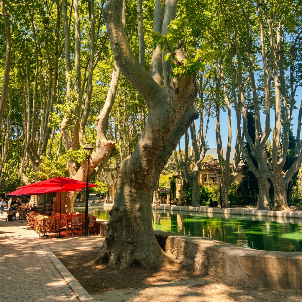 Le bassin de Cucuron et ses platanes centenaires